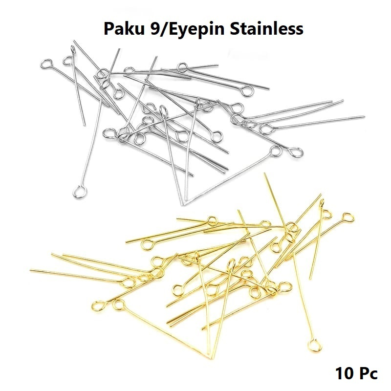 Paku 9/Eyepin Bahan Stainless/Paku Untuk Manik-Manik  Ukuran 1.6-7.0cm Harga/10 pc