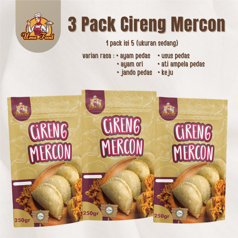 

3 PACK CIRENG MERCON ISI AYAM SUWIR PEDAS / CIRENG JANDO PEDAS / CIRENG USUS PEDAS / CIRENG ATI PEDAS / CIRENG KEJU MOZZARELLA ANTI MELEDAK / CIRENG BANDUNG / CIRENG ISI VIRAL / CIRENG ISI TETELAN SAPI MERCON / CIRENG JELETOT BANDUNG UMAFOOD