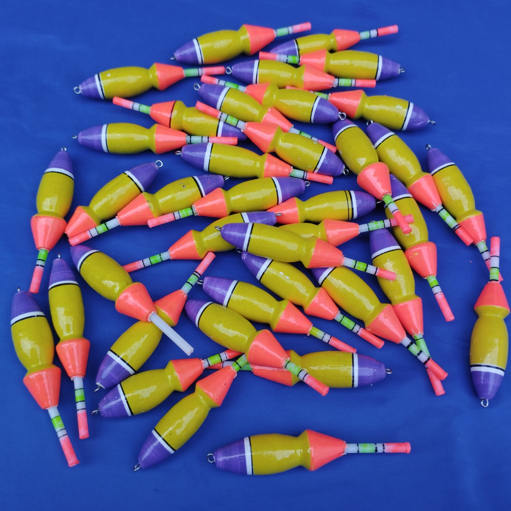 pelampung pancing kayu bijian starlet warna (kuning,ungu) panjang 6 cm