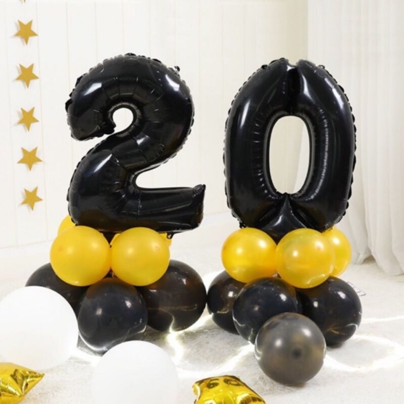 Paket Standing Balon Angka Jumbo Hitam/Dekorasi Ulang Tahun Balon Jumbo