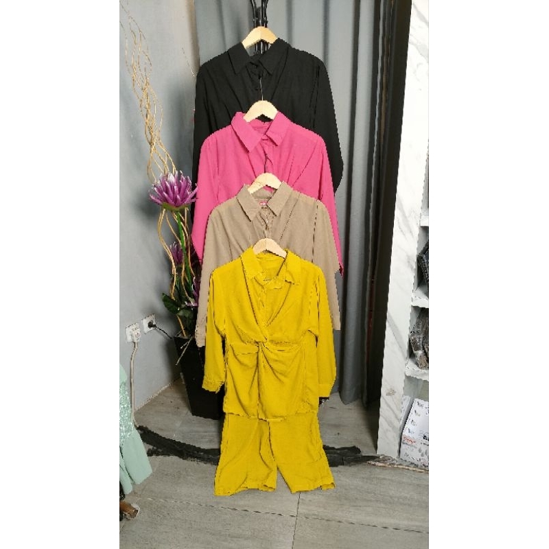 SETCEL KEMEJA WANITA / ONESET KEMEJA LENGAN PANJANG ||