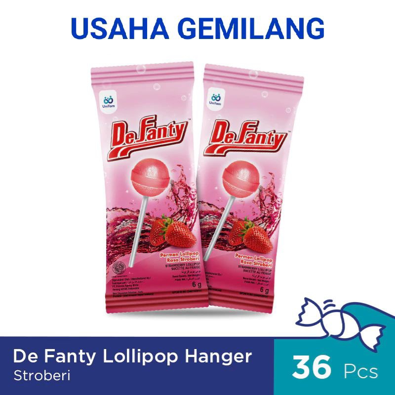 

De Fanty Lollipop Strawberry Hanger (1Bag Isi 36pcs) Permen Stroberi Lollipop Rasa Stroberi