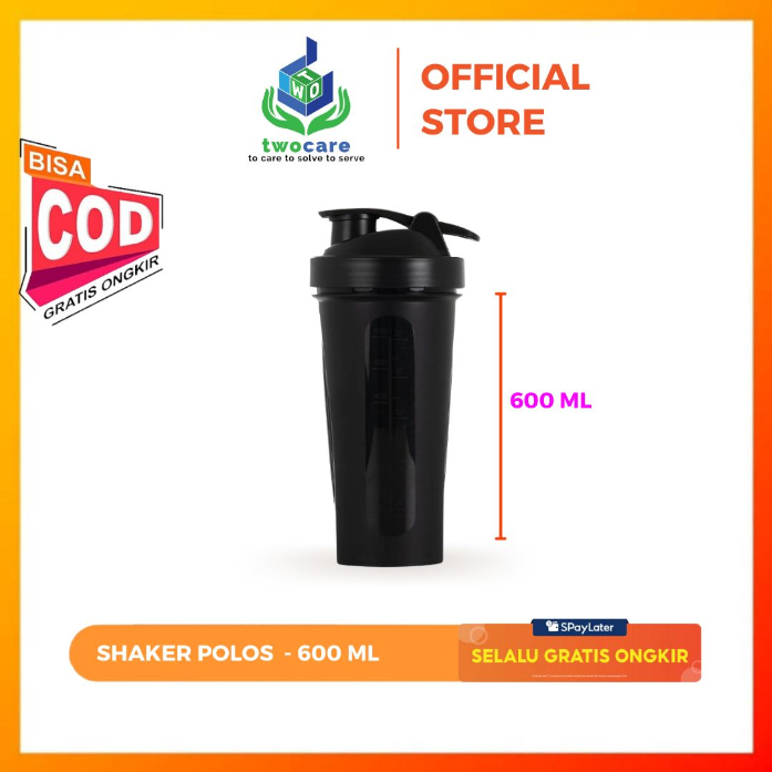 Shaker Hitam Polos Botol Minuman - 600 ML