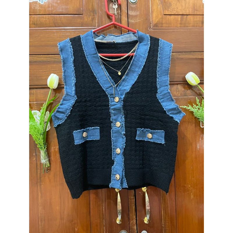 NEW Vest rajut bkk mix denim