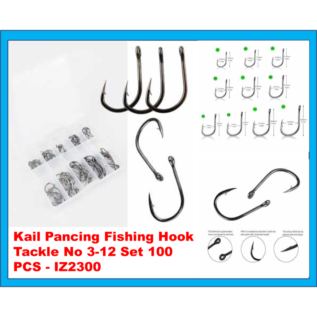 Kail Pancing Fishing Hook Tackle No 3-12 Set 100 PCS PANCING KAIL / MATA PANCING MIX CARBON TIPE - I