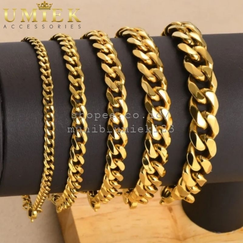 Gelang Pria Wanita Titanium Rantai Emas gold kuning asli Rante Cowok cewek keren cowo cewe laki laki