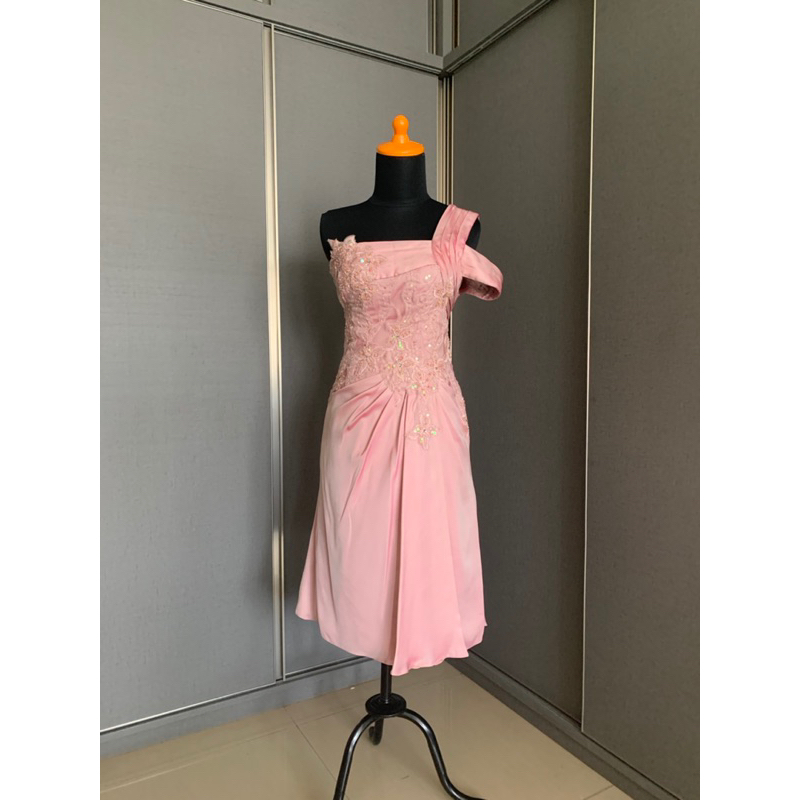 gaun pesta, midi dress Dusty pink