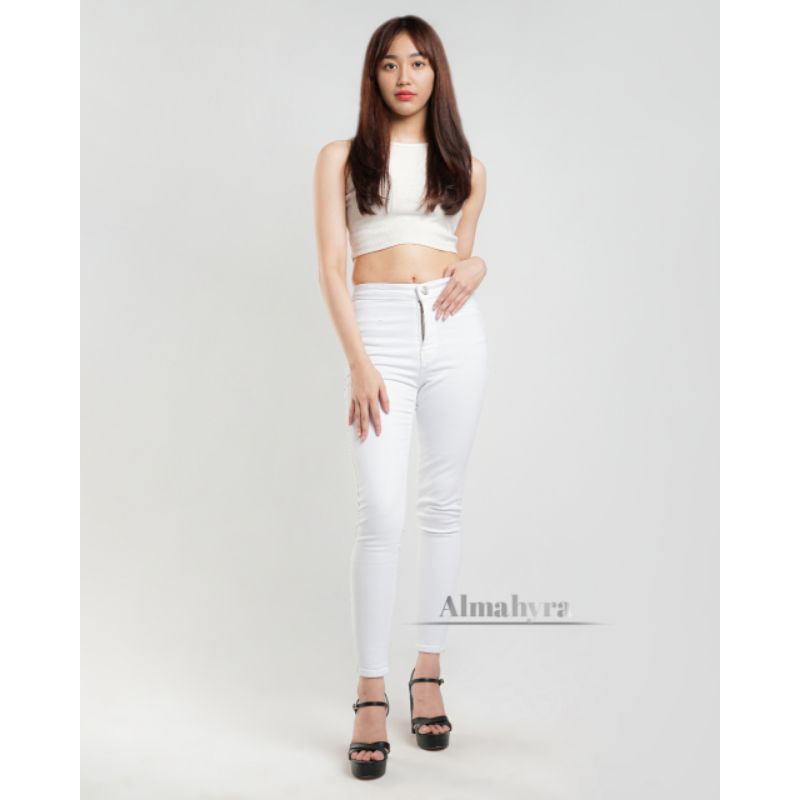Almahyra Jeans-Celana Jeans Wanita Higwaist Pensil Kekinian-Celana Jeans Wanita Pensil Pinggang Ting