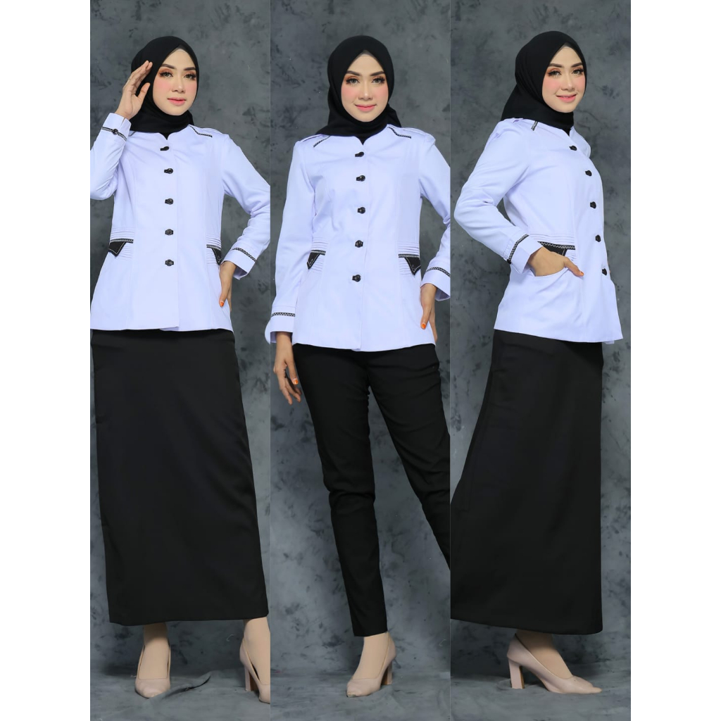 SERAGAM DINAS PUTIH HITAM 903 ROK A/ROK.SPAN/CELANA PANJANG/ATASAN BAHAN KATUN SETELAN FREE HIJAB