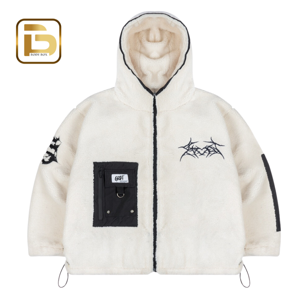 Jaket Sherpa Hoodie Zipper White GRDT - bodyboxs