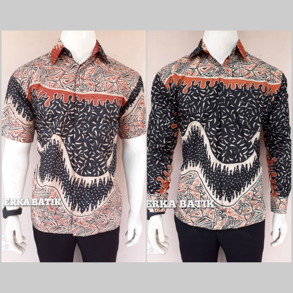 Batik pria kemeja lengan panjang warna orange terracota