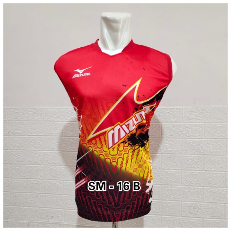 Jersey kaos atasan olahraga baju voli baju badminton singlet kenzi lekbong printing batik merah