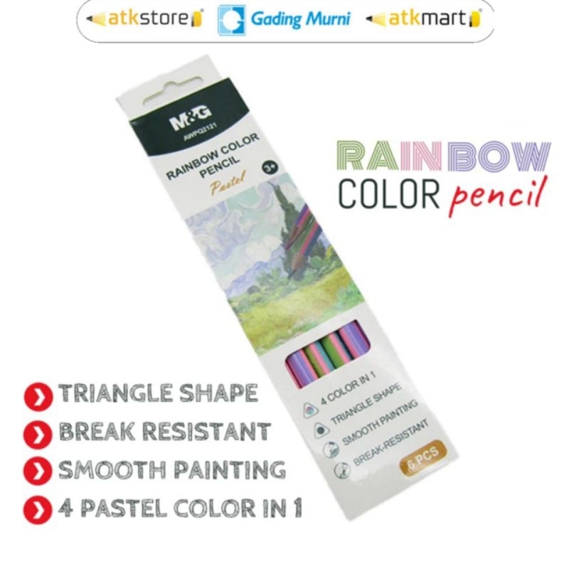 

M&G Pensil Warna Pastel 1 Set Isi 6 pcs - Pensil Warna Pelangi 4 Color in 1 AWPQ2121