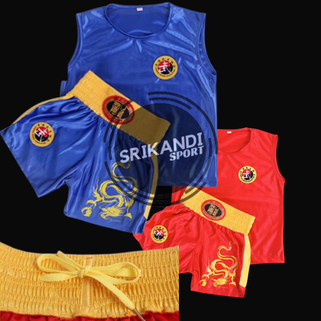 BAJU WUSHU SANDA Seragam Tanding Wushu Sanshou MERAH/BIRU Motif NAGA - SRIKANDI Sport