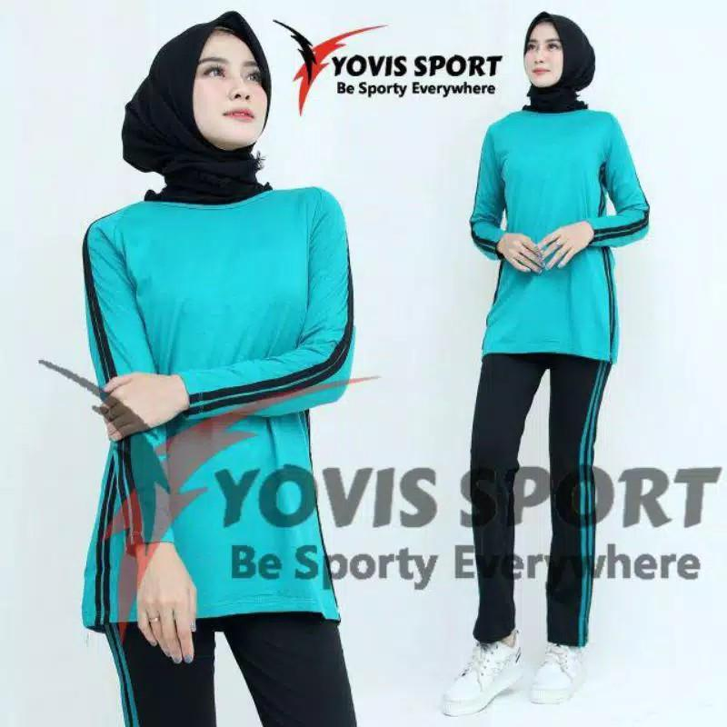 setelan  senam muslimah yovis sport setelan senam panjang wanita baju senam aerobic  gym sport dll