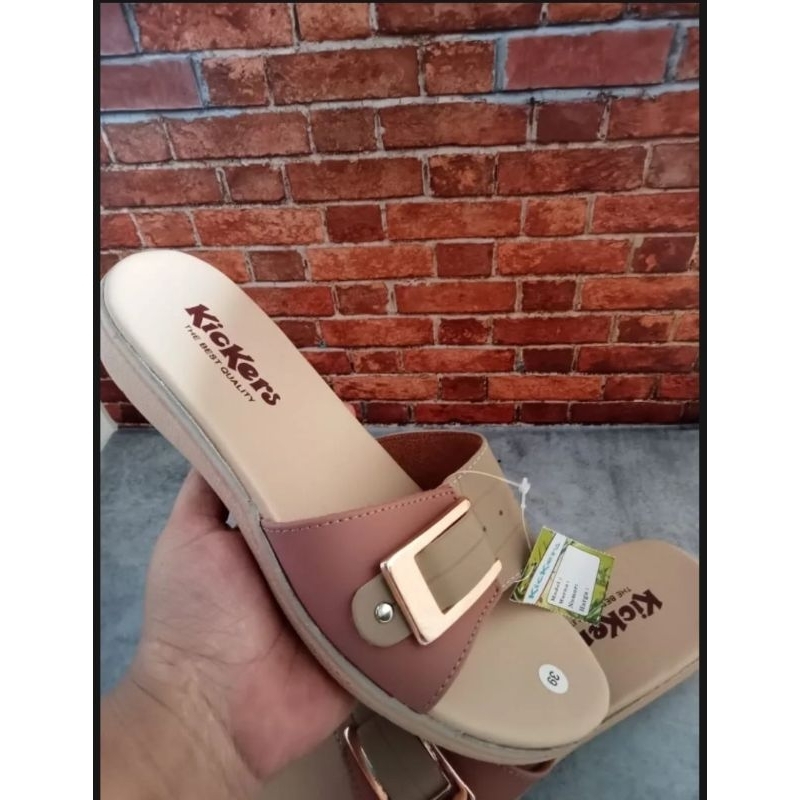 sandal wanita kickers - sandal kulit sitetis teplek - sandal santai - sandal kaca trend terbaru - sa