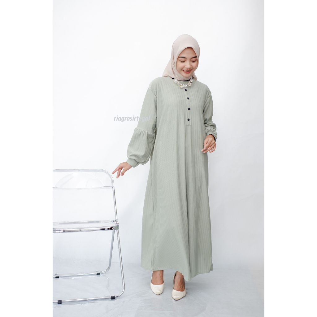 Gamis Knit Hornet Rajut polos Lengan Balon