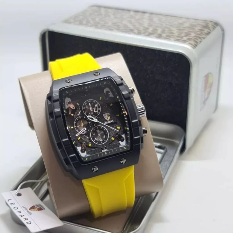 JAM TANGAN LEOPARD ORIGINAL 8018 CHRONO VARIASI TALI RUBBER