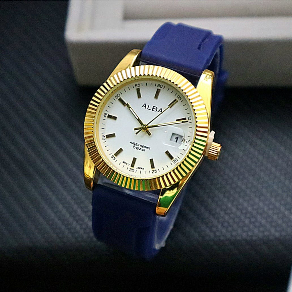 BISA COD JAM TANGAN WANITA ALBA FASHION YL-688 TALI RUBBER TANGGAL AKTIF FREE BOX