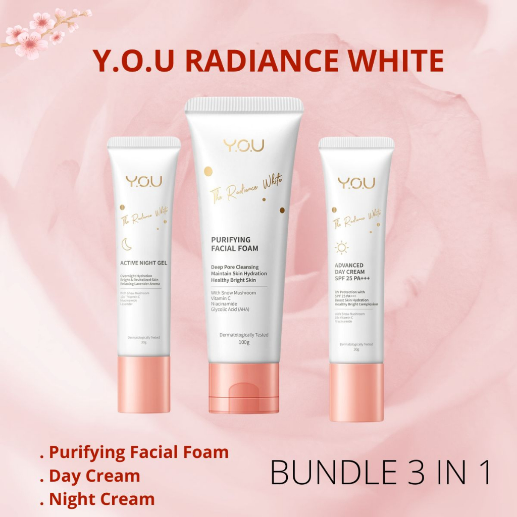 YOU Radiance White 3-in-1 Brightening Skincare Bundle - Paket Perawatan Lengkap untuk Kulit Cerah - Skincare Mencerahkan Wajah