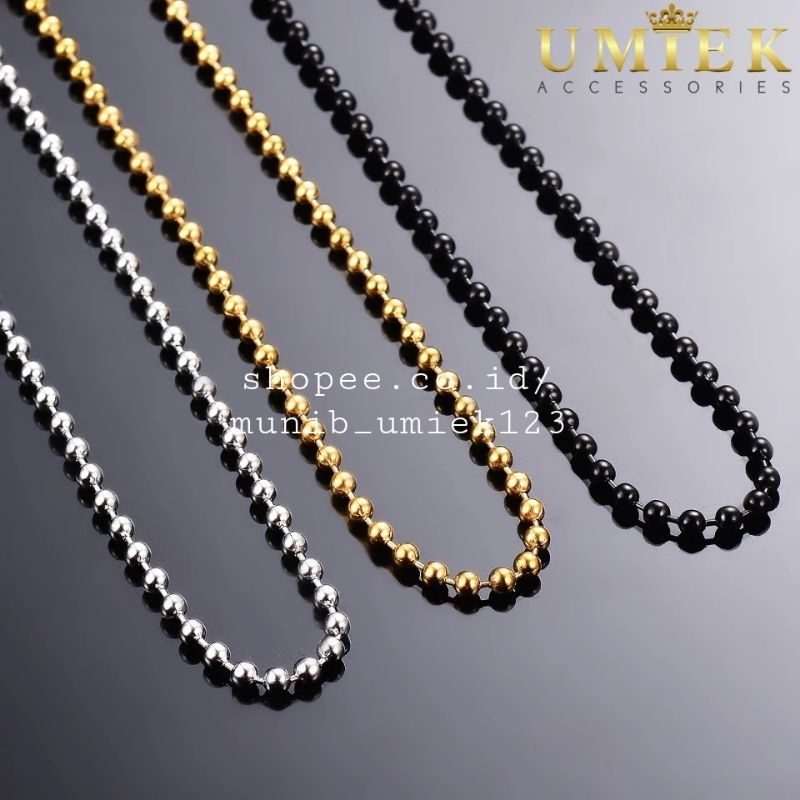 Kalung Pria Wanita Titanium bola biji lada merica emas gold kuning silver perak putih hitam black pa