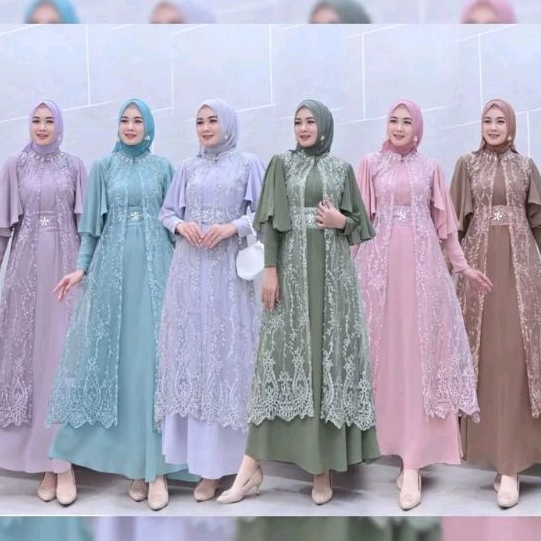 DRESS SALSABILA GAMIS 2IN1 GAMIS WISUDA KONDANGAN CARDIGAN OUTER BRUKAT