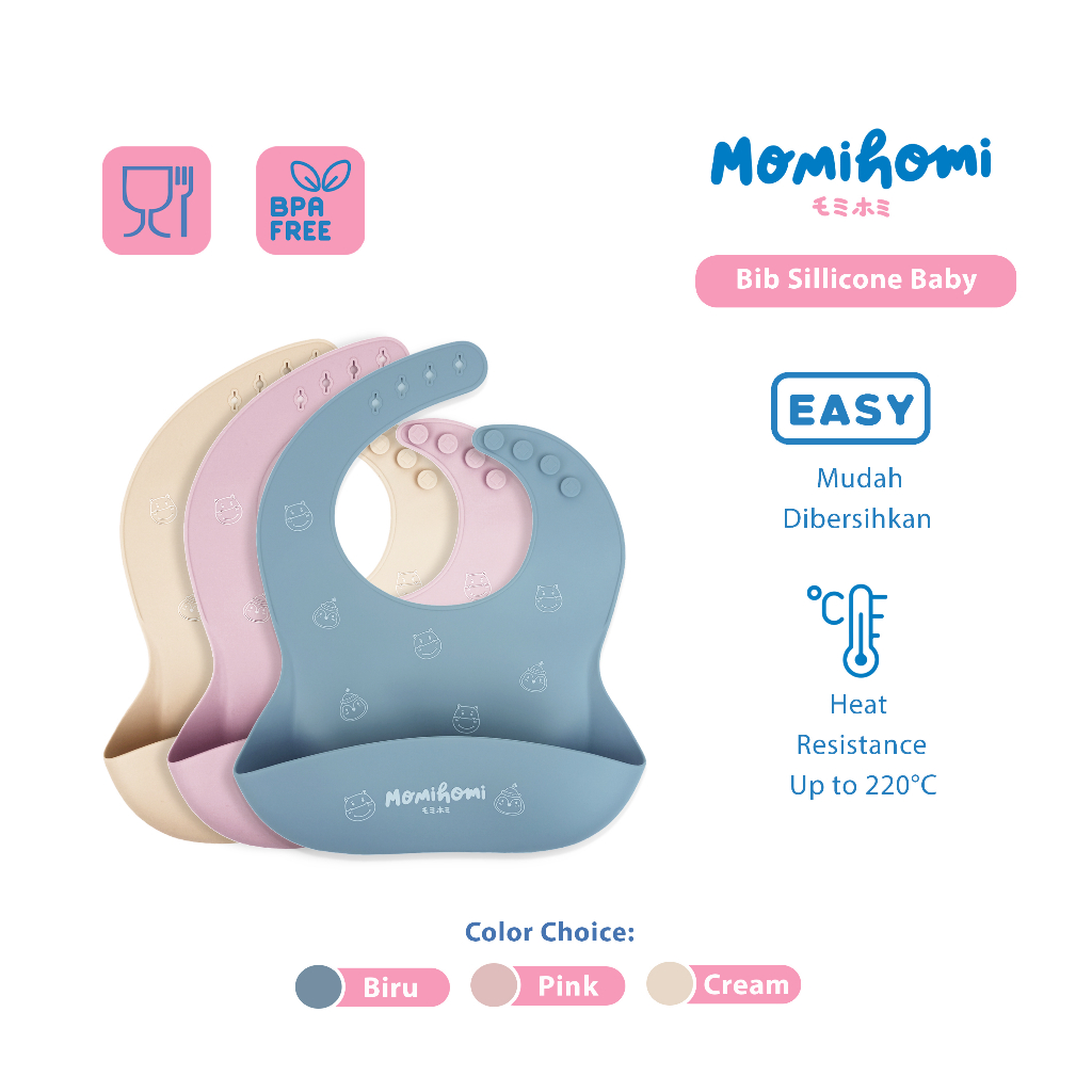 Momi Homi Bib Silikon Slaber Silicone Baby Slabber Waterproof Celemek Makan Silikon Anak Bayi Anti Air Dengan Motif Lucu Aman Nyaman Untuk Anak BPA Free Peralatan Perlengkapan  MPASI Dapat Di Adjustable