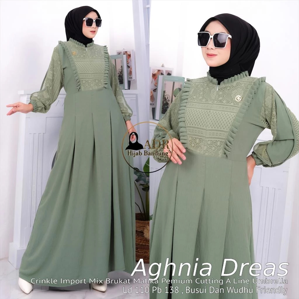 Aghnia Dress Crincle Import Mix Brukat Malika Premium Gamis Maxy