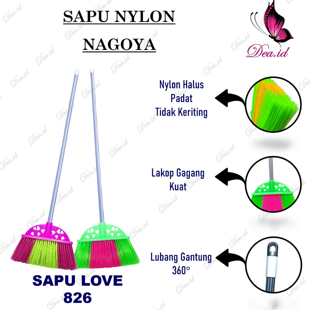[DEABODYCARE] SAPU NYLON NAGOYA MOTIF LOVE - SAPU NILON LOVE NAGOYA GAGANG BESI - SAPU LANTAI NAGOYA