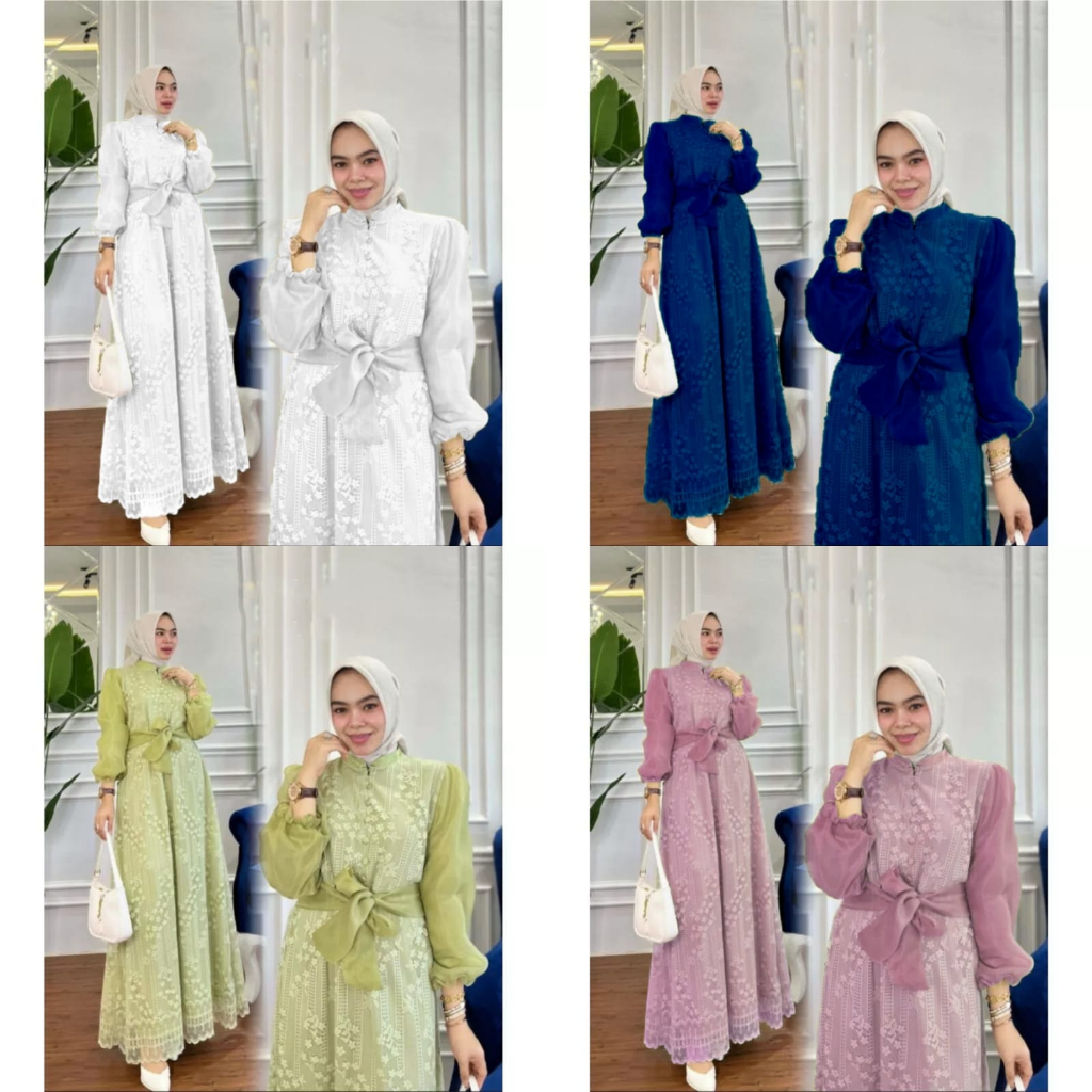 New Maxi Dress Brukat Aneska / Fashion Muslimah Outfit Kondangan / Bisa COD