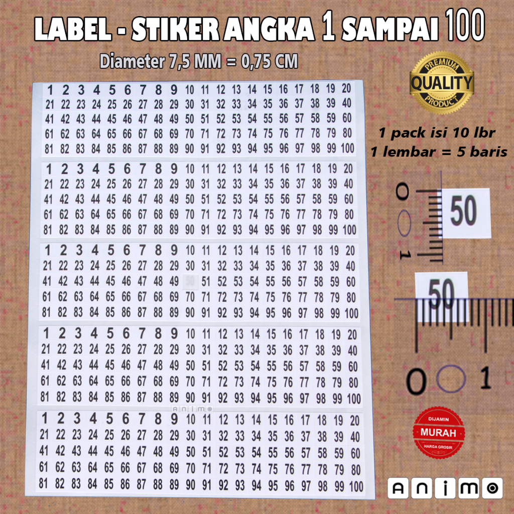 

STIKER ANGKA WARNA PERSEGI - SQUARE COLOR NUMBER STICKER = DIAMETER 75 MM