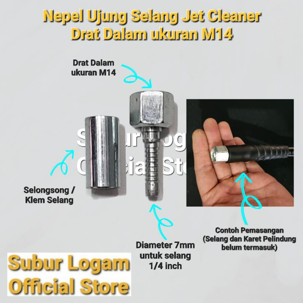 Nepel Ujung Selang Jet Cleaner Drat M14 Drat Dalam untuk Selang 1/4 "
