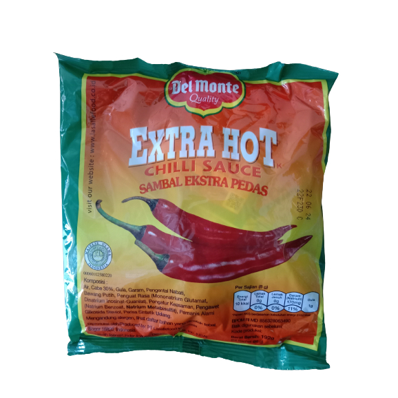 

Delmonte Saus Sambal Extra Hot Sachet 1 Pack (isi 24 x 8 gram)