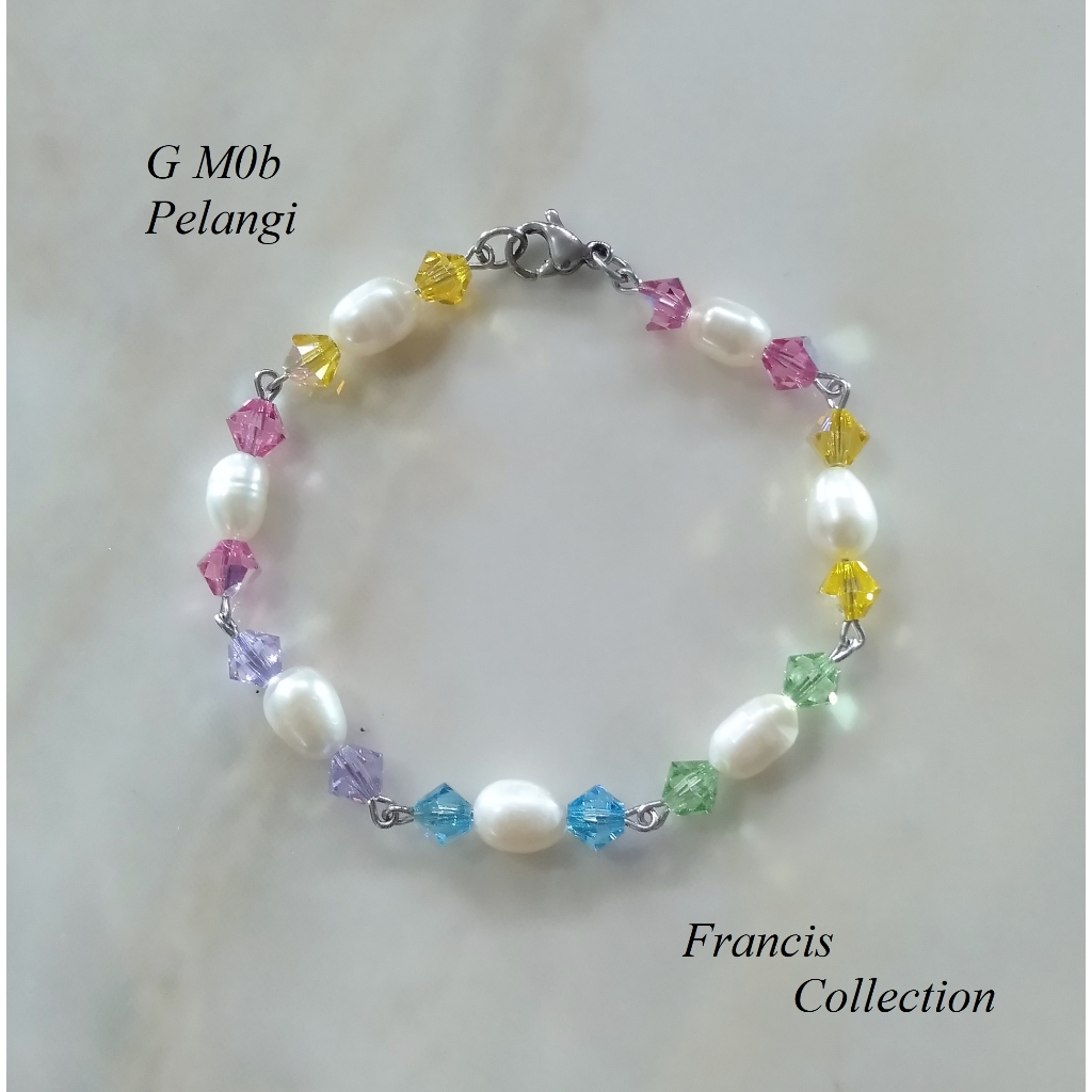 G M04b. Gelang Swarovski - Mutiara warna Pelangi