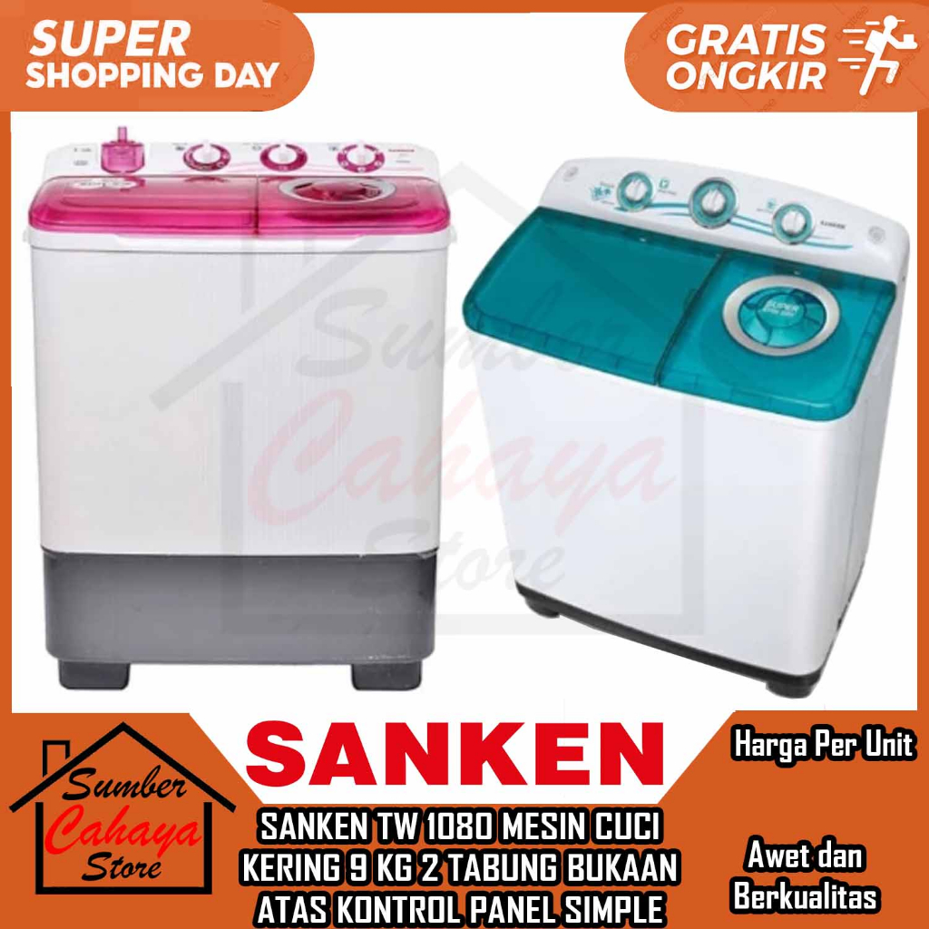 [Kargo] Mesin Cuci 2 Tabung SANKEN TW 1080 Kering 9 KG BUKAAN PENUTUP ATAS PEMBERSIH PAKAIAN KAIN SP