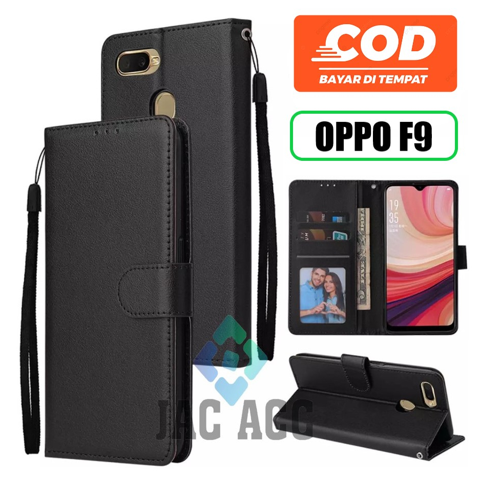 LEATHER CASE PREMIUM UNTUK OPPO F9 FLIP WALLET DOMPET HP UNTUK OPPO F9