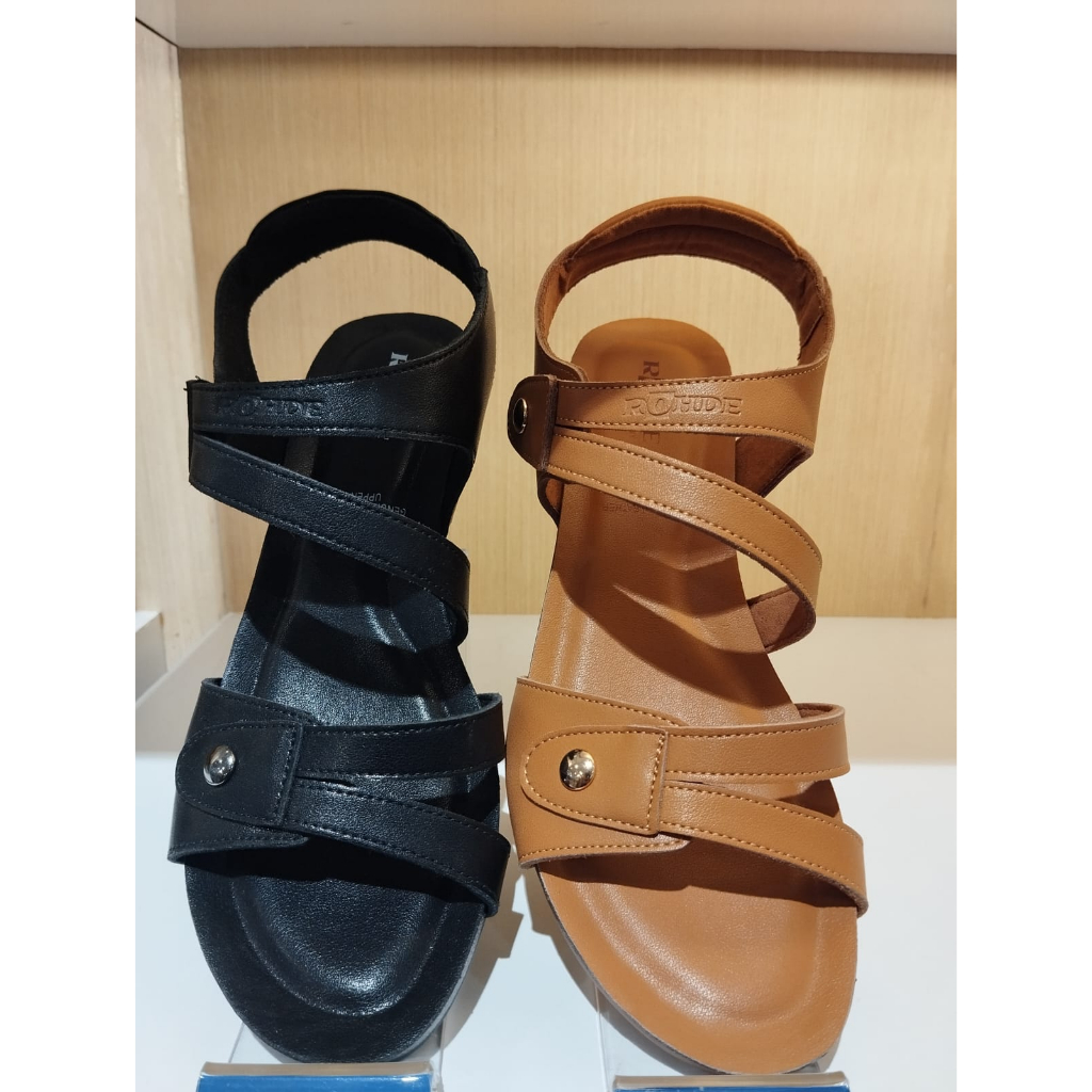 Rohde 6709 Sandal Hak Wanita Warna Black & Tan