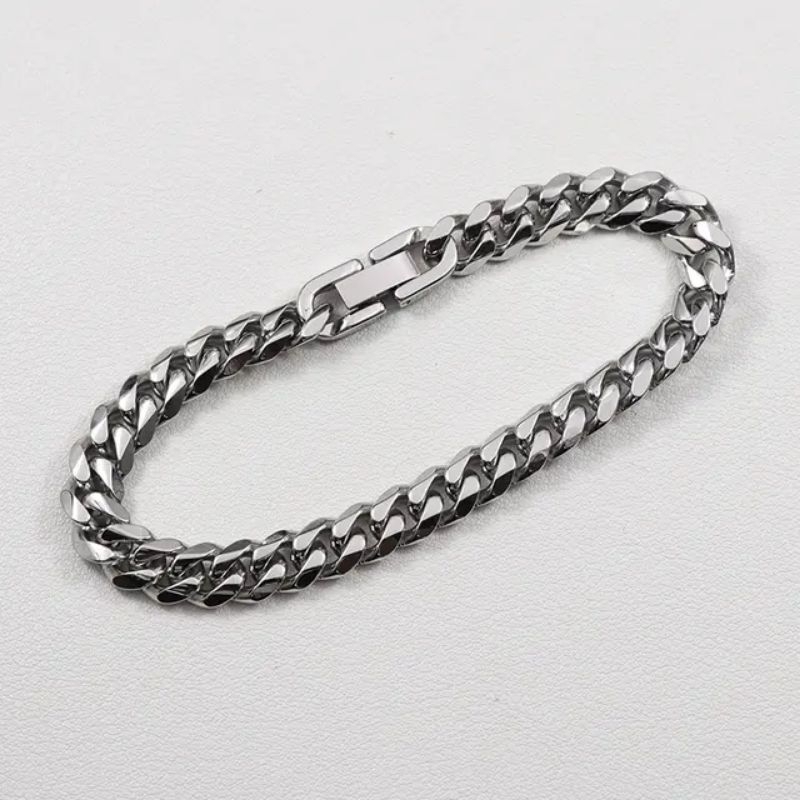 GELANG TANGAN RANTAI BAJA PRIA 5 MM STAINLESS STEL ANTIKARAT MODEL TERBAU