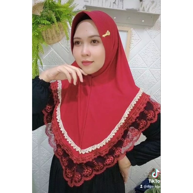 jilbab instan bergo pet renda