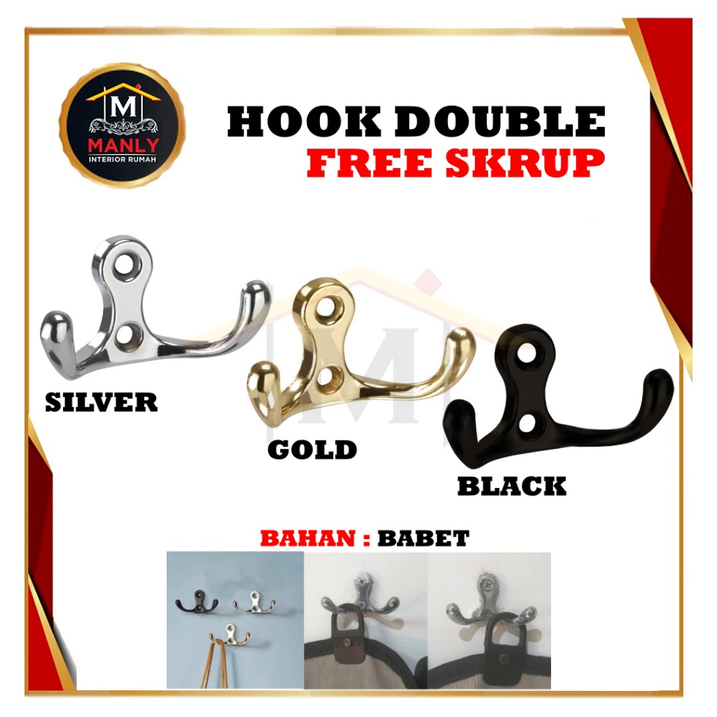 Kapstok Gantungan Baju Cantolan Baju Capstok 2 Hook Gold, Silver, Black Hook Double