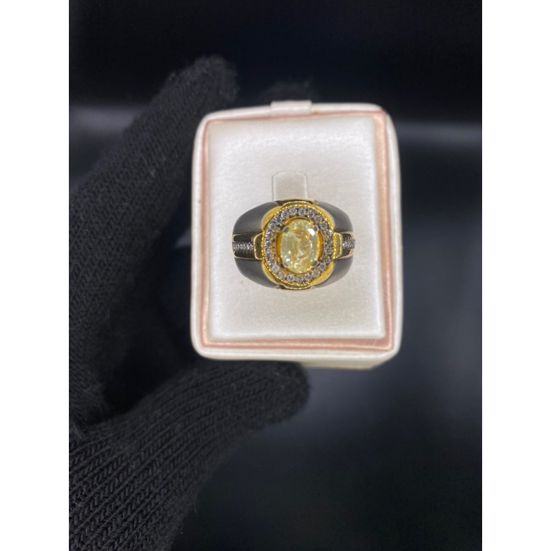Cincin Cowok Perak//Batu Natural Yellow Sapphire//HEATED//Origin Srilanka