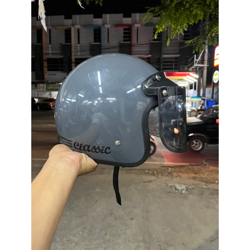 Helm bogo stone grey glosy + kaca flat injak / helm bogo dewasa SNI dana pelajar