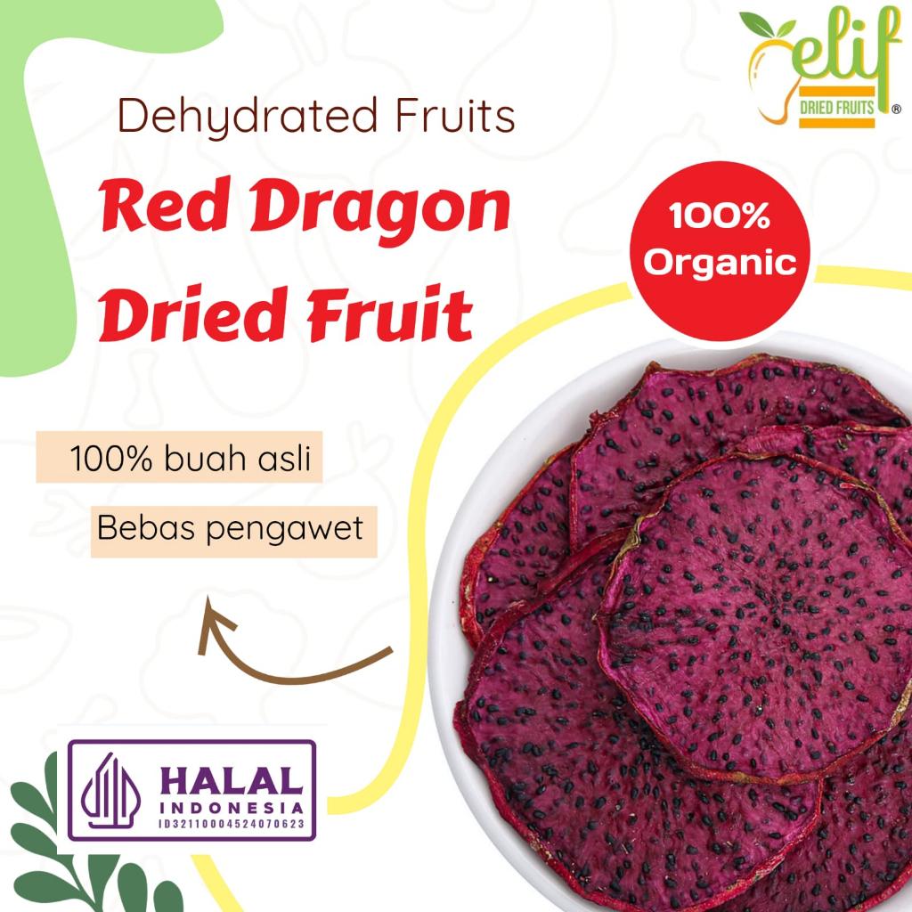 

ELIF DRIED FRUITS Big Pack Organic Dried Red Dragon Fruit (Buah Naga Merah Kering)