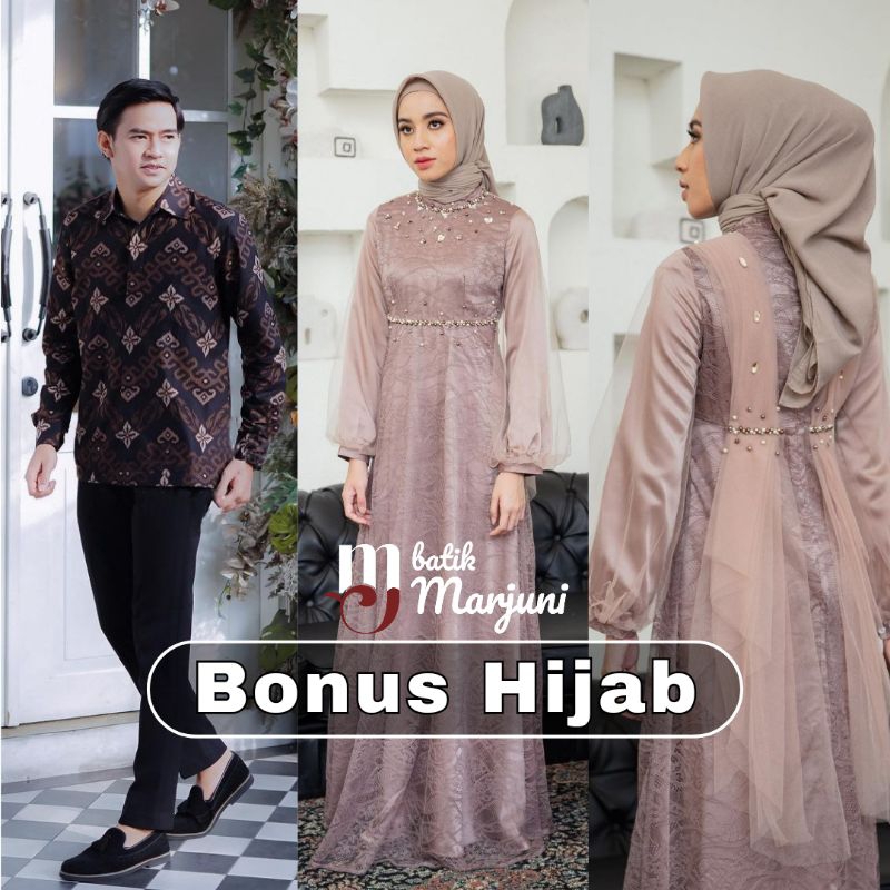 (ADA JUMBO) Nadine Dress Couple Kemeja batik sage - Dress kondangan Dress lamaran gamis seragam bres