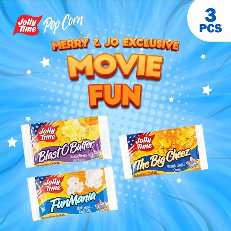 

Exclusive Merry Jo X Jolly Time - Paket Movie Fun (1BOB, 1FM, 1TBC) - Mircowave Popcorn