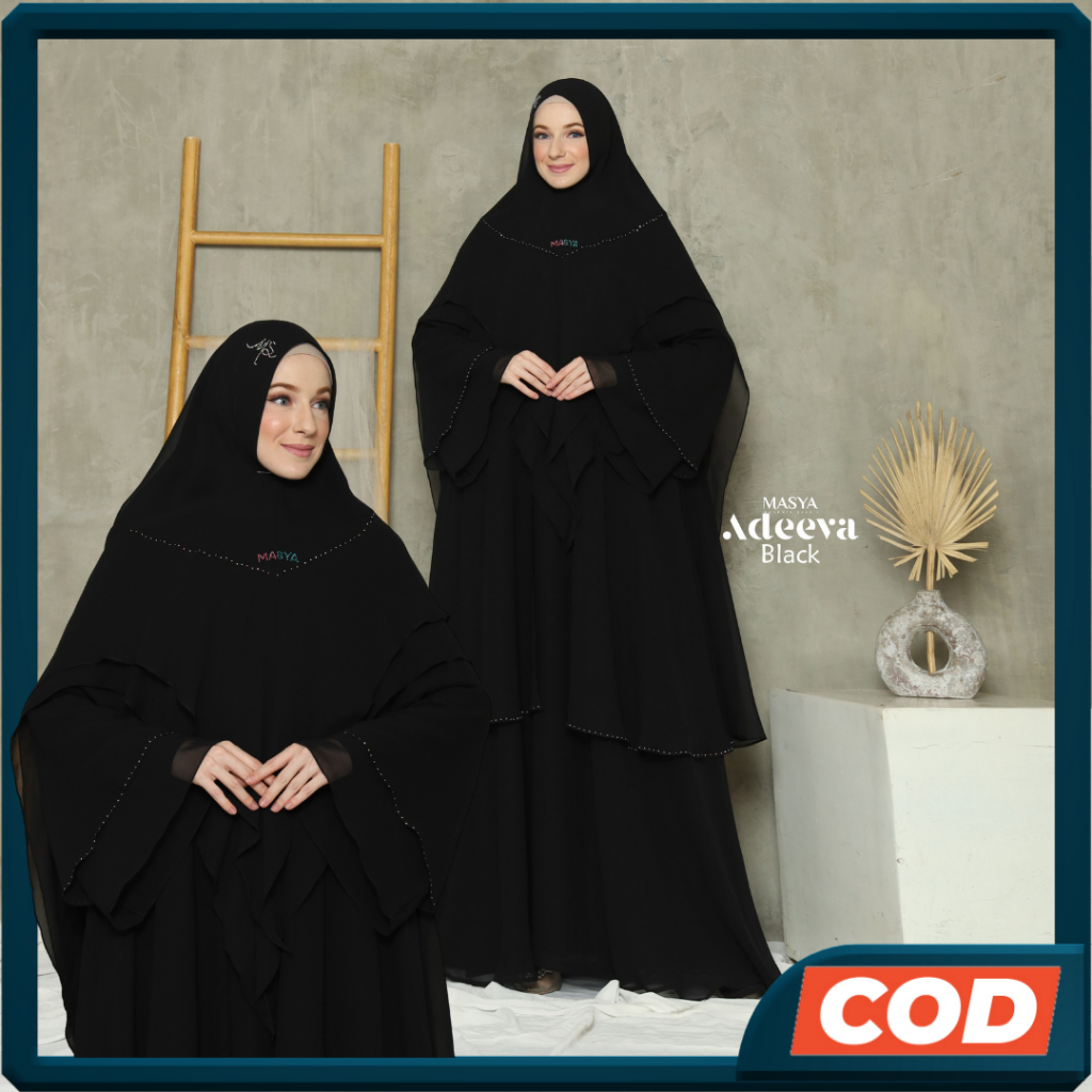 Set Baju Gamis Dress Ceruty Babydoll Hitam Jetblack Black Stripe Mewah Premium Ori Branded Masya Sya