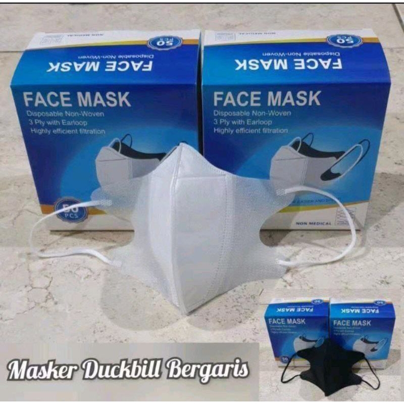 MASKER MEDIS WAJAH FACE MASK DUCKBILL GARIS HIDUNG MURAH 50 PCS  CANTIK PROMO BISA INSTANT/ JNT READ