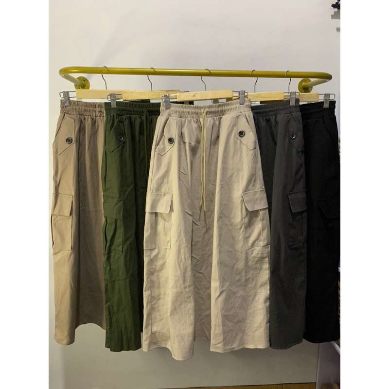 Rok Cargo Wanita Panjang Katun Twill Stret  Rok Wanita Jumbo