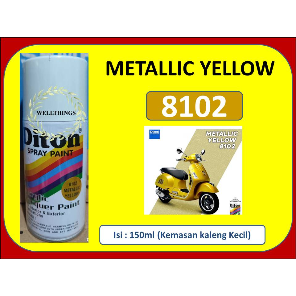 Cat Pilox Diton 8102 150cc Metallic Yellow Spray Kuning Metalik Cat Semprot Pilok Mengkilap Sepeda M