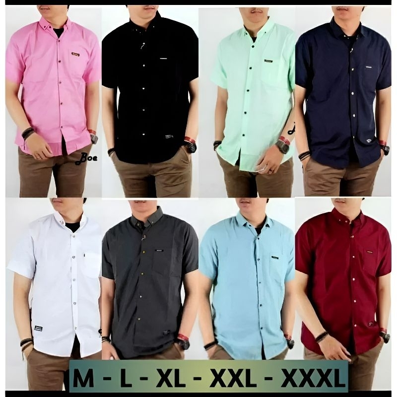 Kemeja Casual Pria Lengan Pendek / Kemeja Kerja Pria Lengan Pendek/Kemeja Polos  Hitam Abu Navy Pink